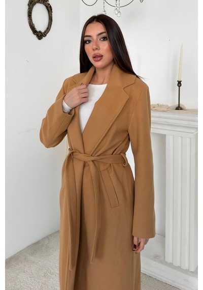 Alemdarshop Camel Kuşaklı Midi Kaban