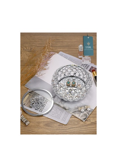 Chacha Home Luxury Lucent Lüks Kapaklı Kristal Mücevher Kutusu, Organizer, Düzenleyici, Şekerlik Büyük Boy Gümüş