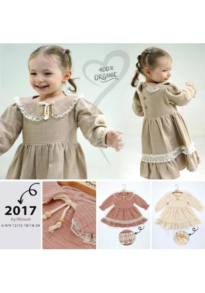 Babyhola Bayramlık Kız Bebek Elbise Dantel İşlemeli Bebe Yaka Vintage Müslin 2017 Gül Kurusu