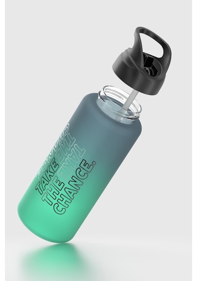 Renga Moly Çift Renk Yazı Desenli 1000 Ml Pipetli Mat Tritan Matara 912117 Siyah-petrol Siyah
