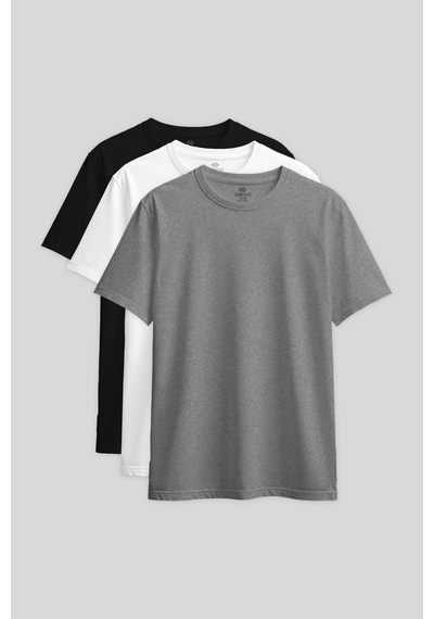 Standart Fit Basic O Yaka 3lü Paket Siyah-beyaz-gri Melanj Kadın T-shirt - 97311 Siyah - Beyaz - Gri