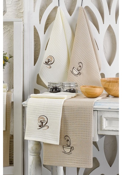 Eponj Home 6lı Kurulama Peçetesi Nakışlı 40x60 Kahve Kahve-krem