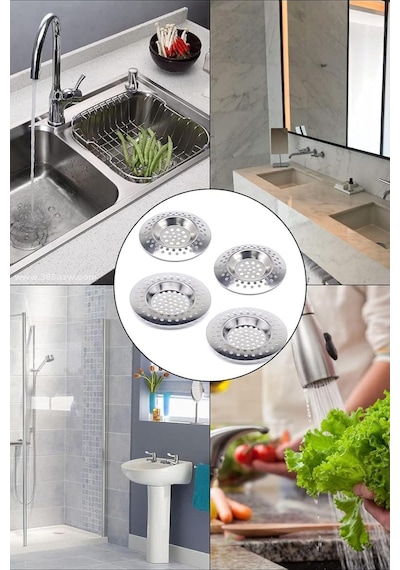 Paslanmaz Metal Süzgeç 2 Li Lavabo Süzgeci Evye Süzgeç Sink Strainer