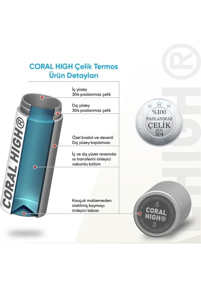 Coral High 500 Ml Pipetli Ve Direkt İçim Çelik Termos/matara - Erkek Çocuk - Açık Mor Çok Renkli