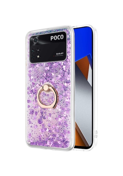 Xiaomi Poco M4 Pro 4g İçin Kılıf Glitter Liquid Holder Mor Poco M4 Pro 4g İle Uyumlu Kılıf - Mor