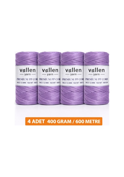 600m Polyester Makrome Ipi, Supla Ipi, Çanta Ipi, Bileklik Ipi,makrame,mor 1.5mm-400gr