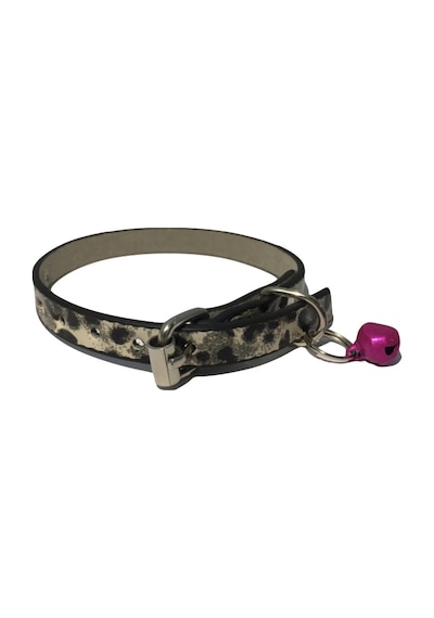 Gri Leopar Desenli Derili 1 CM Metal Kilit Tokalı Zilli Kedi Tasm