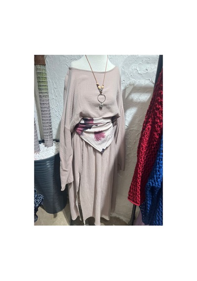 Unika Boutique Ham Keten Bohem Bluz Etek Takım Pembe