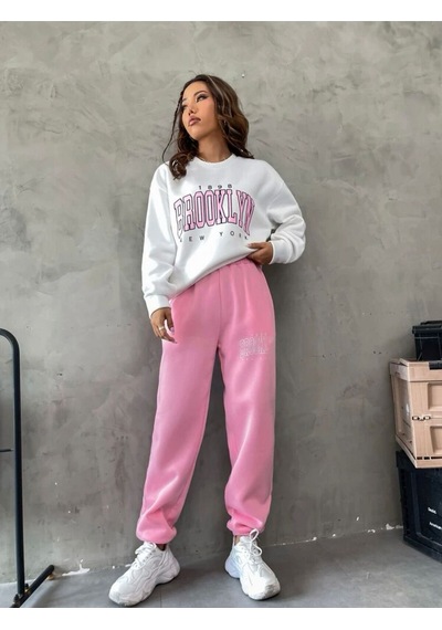 Kadın Brooklyn Baskılı Eşofman Takımı Beyazpembe