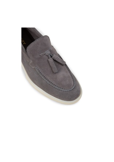 Deery Erkek Hakiki Süet Gri Püsküllü Loafer - 02027mgrıc01