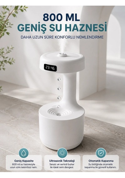 Ers Ters Akan Su Damlası Nemlendirici 800 Ml Sessiz Ultrasonik Oda Nemlendirici