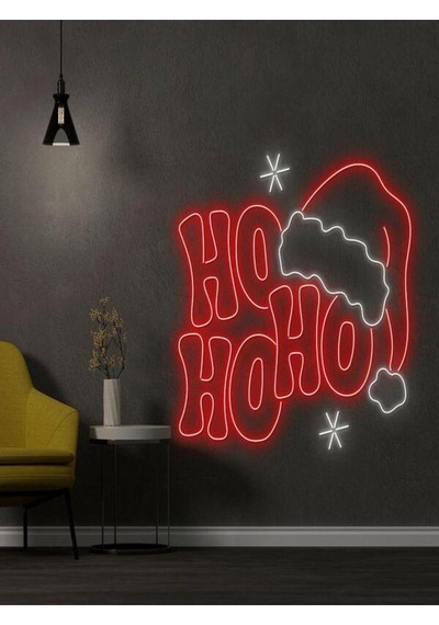 Ho Ho Ho Yazılı Yılbaşı Temalı Neon Tabela Kırmızı