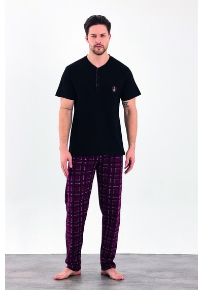 Estiva %100 Pamuk İnterlok Kısa Kol Erkek Pijama Takım Siyah