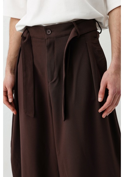 Vamos Barrel Fit Tailored Fit Kemerli Pantolon Kahve
