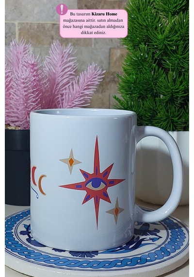 Tek Göz Manifest Tasarım Porselen Kupa Bardak Beyaz