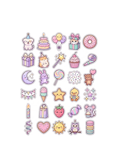 30 Adet Pastel Doğum Günü Sticker Seti - Laptop Defter Ajanda İçin Çok Renkli
