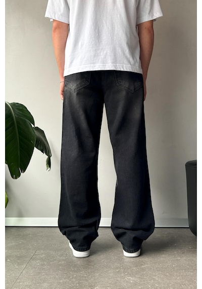 Flaw Çizgi Detay Baggy Jean Siyah Siyah