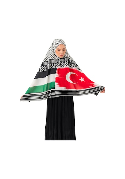 Zaytoon Şal Kefiye Desenli Filistin Ve Türkiye Bayrakları Dijital Baskılı Filistin Şal S100044 Çok Renkli
