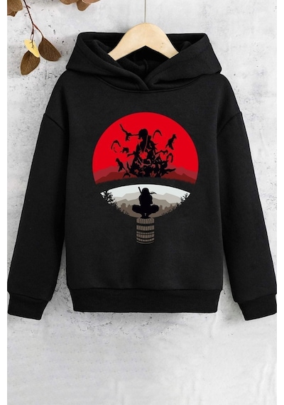 Uyguntarz Çocuk Itachi Uchiha Baskılı Sweatshirt Siyah