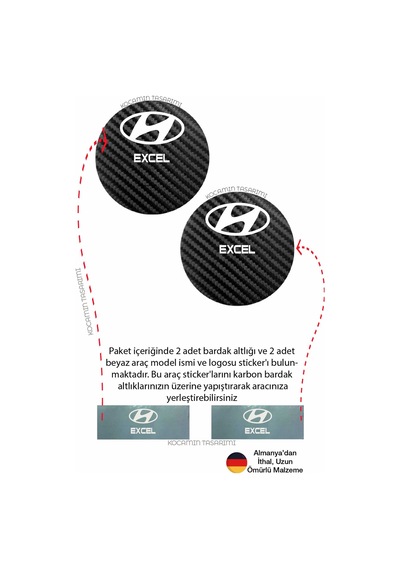 Hyundai Excel Aracınıza Karbon Desenli Araç Bardak Altlığı Hyundai Excel İç Mekanı İçin 7 Cm Şık Tasarım 2 Adet 2 Adet