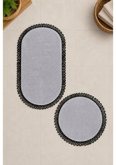 El Yapımı Bohem Banyo Paspası 2'li Peluş Kaymaz Jel Taban Yuvarlak 60x60 Cm Ve Oval 55x100 Cm Çok Renkli