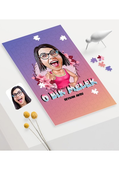 Kişiye Özel O Bir Melek Karikatürlü 240 Parça A3 Puzzle 1