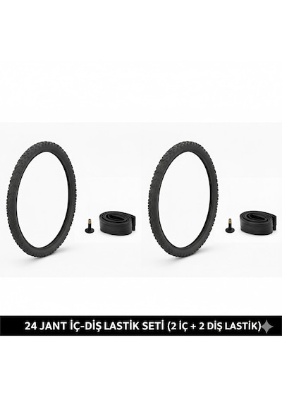 24 Jant Lastik Seti - 2 Dış Lastik 24x1.95 + 2 İç Lastik Oto Kalın Sibop - Takım Bisiklet Lastiği