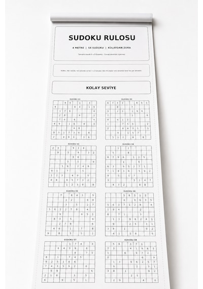 Haydi Dekor Sudoku Rulosu 30 Cm 4 Metre Yetişkinler Için 54 Adet Klasik 9 9 Sudoku Kolay, Orta Ve Zor Seviye Zihin Egzersizi Ve Bulmaca Rulosu 1 Adet