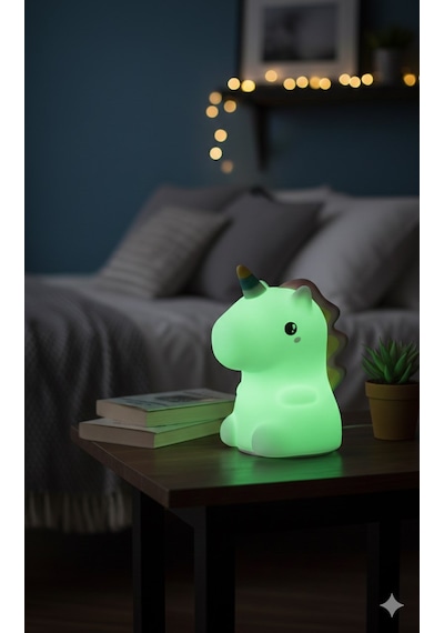Dekoratif Aydınlatma Sevimli Unicorn Silikon Renk Değiştiren Led Usbli Çocuk Odası Gece Masa Lambası Çok Renkli