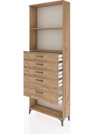 Arges Dolap 2 Raflı 5 Çekmeceli 88x30x243 Çam-çam Atlas Çam