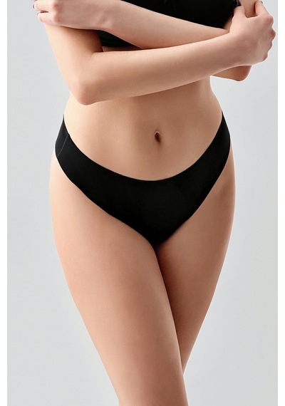 Kompedan Kadın String Lazer Kesim Slip Külot Siyah 9207 Siyah