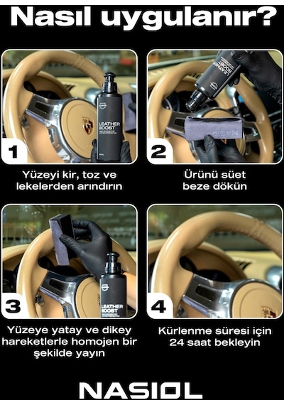Nasiol Leatherboost Araç Ev Ofis Deri Yüzeyler için Nano Kaplama Deri Bakımı 1 Yıl Dayanım 150 ML