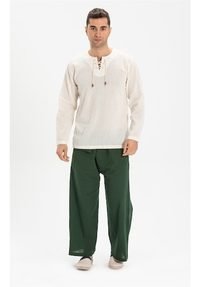 Eliş Şile Bezi Unisex Şile Bezi Balıkçı Pantolon Yeşil