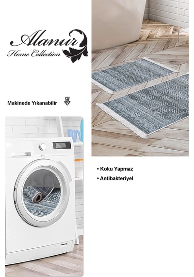 Dekoreko Kaymaz Taban Djt 2 Li Banyo Paspas Takımı Star Pamuk Saçaklı Iskandinav F5087 Turkuaz