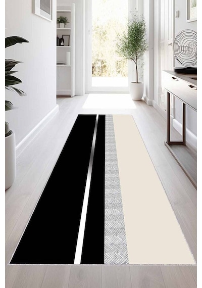 Siyah Silver Kaymaz Modern Kesme Rulo Yolluk Halı Vh015n11