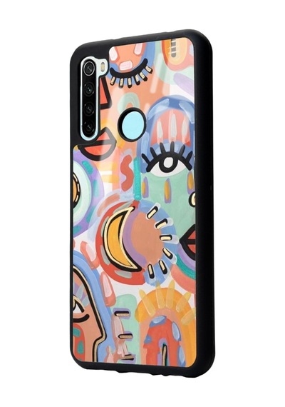 Xiaomi Redmi Note 8 Suluboya Retro Göz Tasarımlı Glossy Telefon Kılıfı Siyah