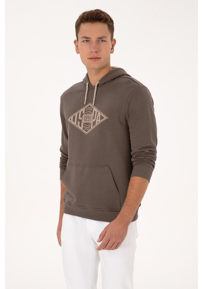 U.S. Polo Assn. Erkek Regular Fit Kapüşonlu Vizon Sweatshirt 2232255