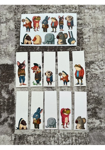 Hayvan Karikatür Kitap Ayraç ve Stickers Seti Pytkstkr51