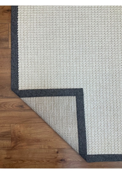 Saraz Halı Kumaş Bordür Bej Bukle Siyah Bordür Halı Salon Koridor Mutfak Çocuk Odası Halısı Kilim S263 Beyaz Gri