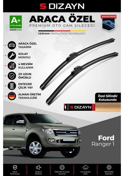 S-dizayn Ford Ranger Ön Cam Silecek Seti 2011-2015 Premium Araca Özel 60-40 Cm A+ Kalite