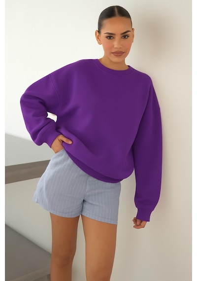 Unısex Düz Renk Sweatshırt Mor