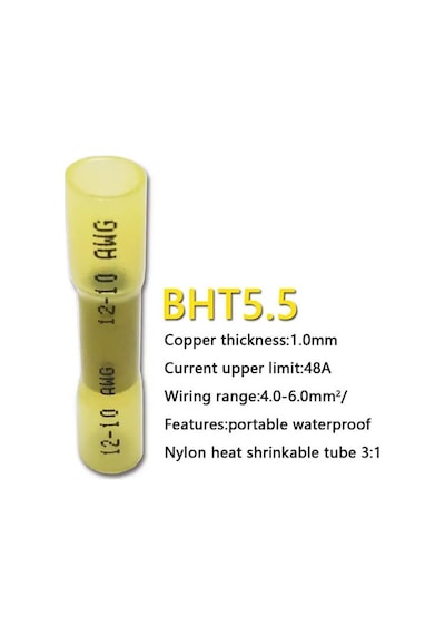 Koodmax - 10 Adet - Bht-5.5 Isıyla Daralan Makaron 48a / 4-6mm² Su Geçirmez Konnektör - Sarı