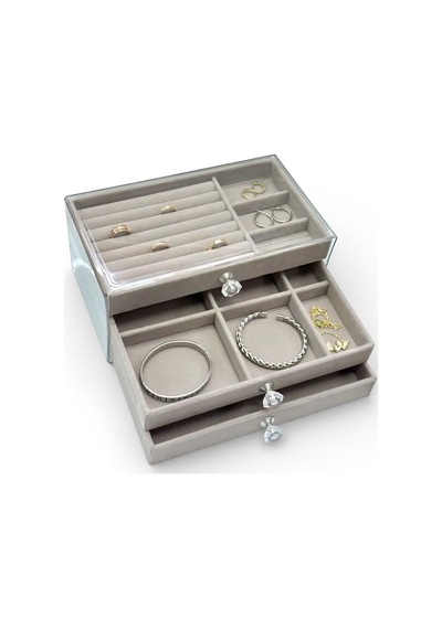 Akyüz Dekor 3 Çekmeceli Takı & Bijuteri Organizer Kutusu 10x23x13 Gri Diğer
