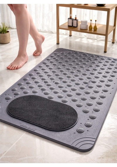 Vantuzlu Banyo Ve Duş Kaydırmazı Duşakabin Küvet İçi Ayak Masajlı Banyo Paspası 36x69,5 Cm Gri