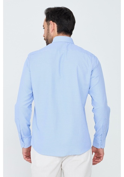 White Stone Mavi Mikro Desenli Dynamic Fit Erkek Uzun Kollu Gömlek MAVİ