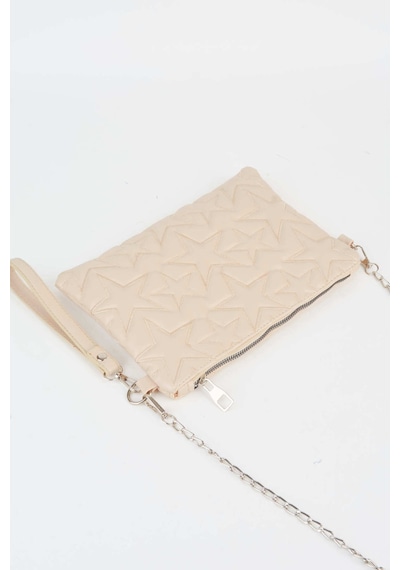 Vivaq Kadın Krem Yıldız Nakışlı Suni Deri Bilek Ve Zincir Askılı Portföy El Ve Clutch Çanta