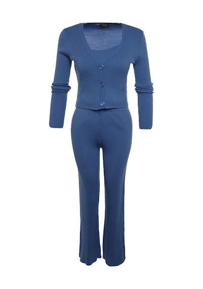 Ersefa Tarz Kadın Modern Moda Normal Bel Geniş Paça V Yaka Fitillli Bluz mavi Ersefa Tarz Kadın Modern Moda Normal Bel Geniş Paça V Yaka Fitillli Bluz mavi