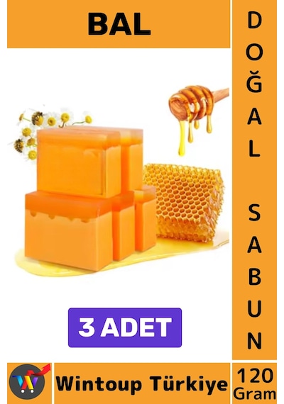 Katısabun %100 Doğal Bitkisel El Yüz Saç Vücut Cilt İçin Organik Bal Sabunu 120 Gram 3 Adet Karışık