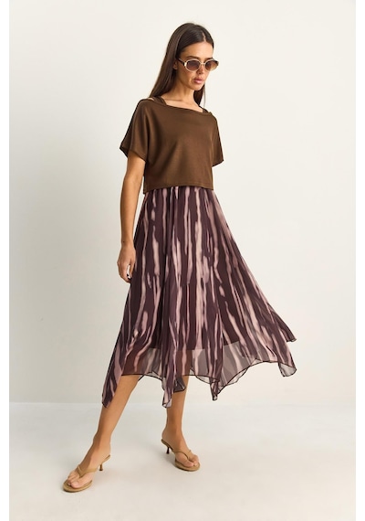 Shade Kadın Crop Tişört Detaylı Astarlı Askılı Şifon Midi Elbise 6135 60286113 - Kahverengi