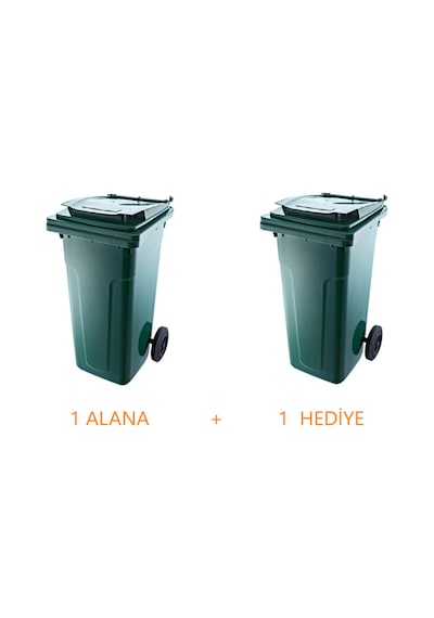 Kapaklı Tutma Saplı Özel Çöp Konteyneri 120 Lt Yeşil Büyük Boy 2 Adet